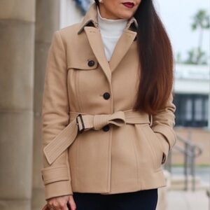 Banana Republic Women's Melton Short Italian Wool Camel Trench Coat size 10P